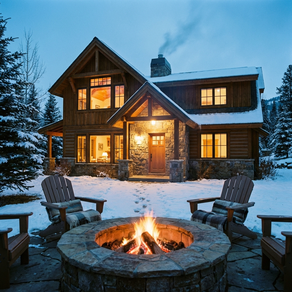 Mountain home at night